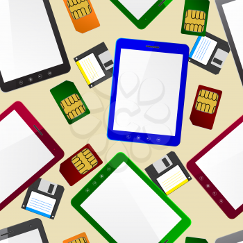 Royalty Free Clipart Image of Tablets and Sim Cards