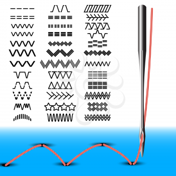 Royalty Free Clipart Image of a Set of Needles and Stitches