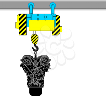 Royalty Free Clipart Image of a Device Lifting an Engine