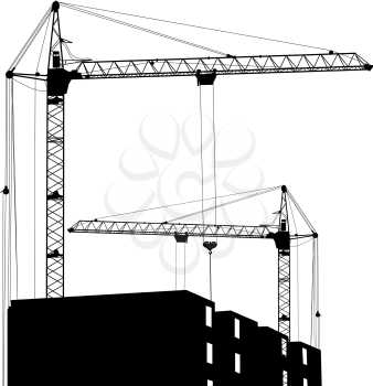 Royalty Free Clipart Image of Cranes on Buildings