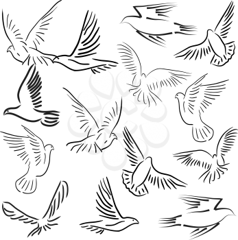 Royalty Free Clipart Image of a Bunch of Doves