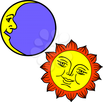 Royalty Free Clipart Image of the Moon and Sun