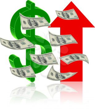 Royalty Free Clipart Image of a Dollar Sign and Arrow