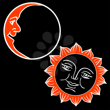 Royalty Free Clipart Image of the Moon and Sun