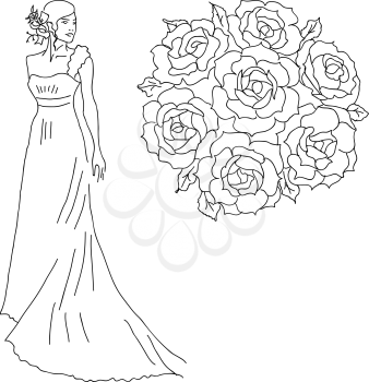 Royalty Free Clipart Image of a Bride With a Bouquet
