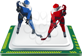 Royalty Free Clipart Image of Hockey Players on a Computer Processor