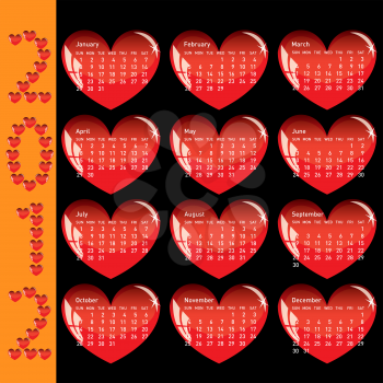 Royalty Free Clipart Image of a Hearts Calendar