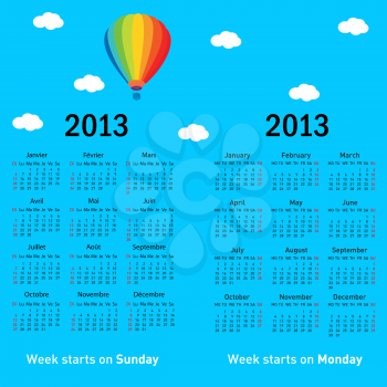Royalty Free Clipart Image of a French and English Calendar