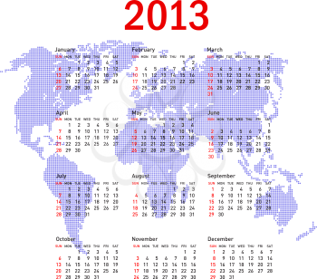 Royalty Free Clipart Image of a World Map Calendar