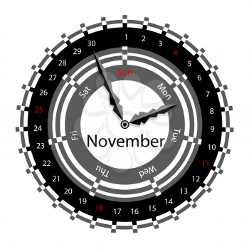 Royalty Free Clipart Image of a Clock Styled Calendar