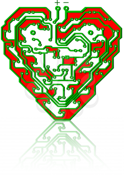 Royalty Free Clipart Image of a Heart Circuit Board
