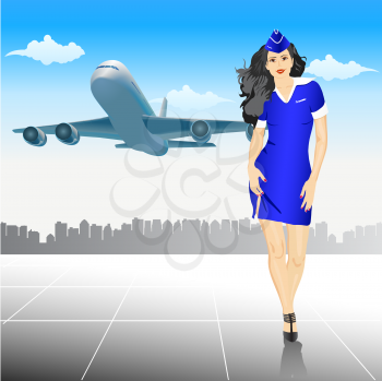 Royalty Free Clipart Image of a Stewardess at the Airport