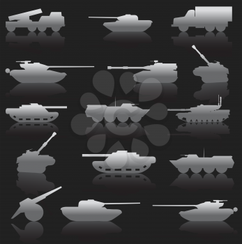 Royalty Free Clipart Image of a Bunch Of Military Vehicles
