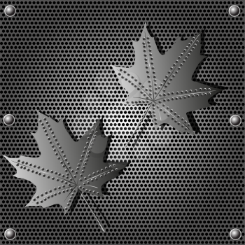 Royalty Free Clipart Image of a Metal Maple Leaf Background