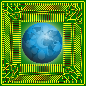 Royalty Free Clipart Image of a Global Motherboard Background