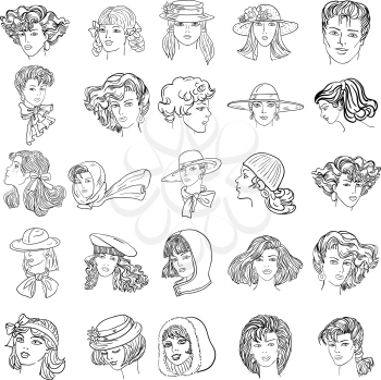 Royalty Free Clipart Image of Drawings of Women