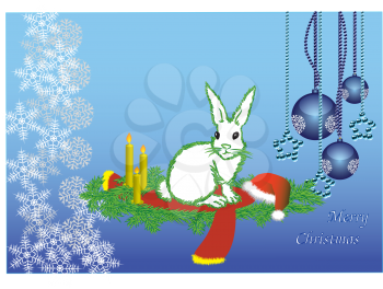 Royalty Free Clipart Image of a Rabbit Christmas Card