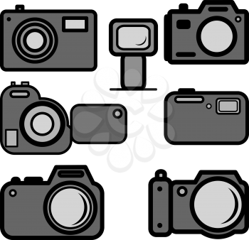 Royalty Free Clipart Image of a Bunch of Cameras