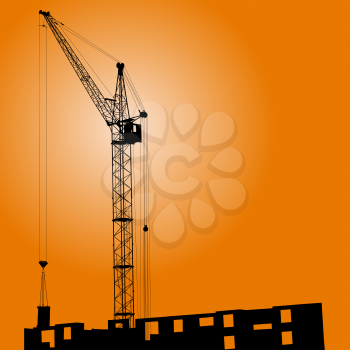 Royalty Free Clipart Image of a Crane on a Building
