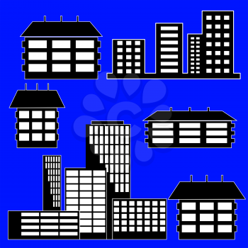 Royalty Free Clipart Image of a Bunch of Buildings 
