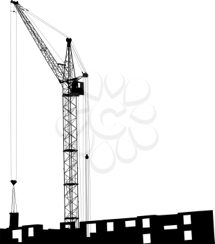 Royalty Free Clipart Image of a Crane on Top of a Building