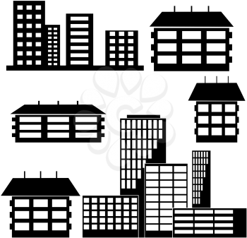 Royalty Free Clipart Image of a Bunch of Buildings 