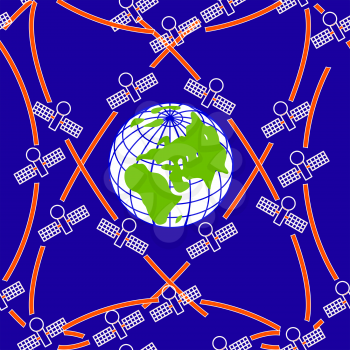 Royalty Free Clipart Image of Space Satellites Orbiting Earth