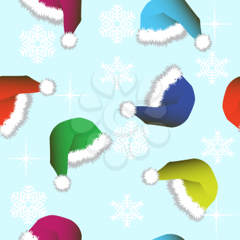 Royalty Free Clipart Image of a Background of Santa Hats 