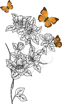 Royalty Free Clipart Image of Butterflies by Flowers