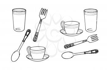 Royalty Free Clipart Image of a Set of Tableware