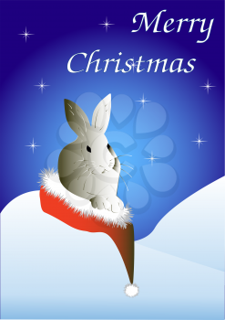 Royalty Free Clipart Image of a Rabbit in a Santa Hat