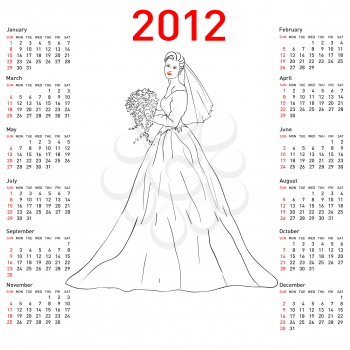 Royalty Free Clipart Image of a Calendar with a Bride