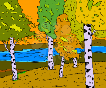 Royalty Free Clipart Image of an Autumn Landscape