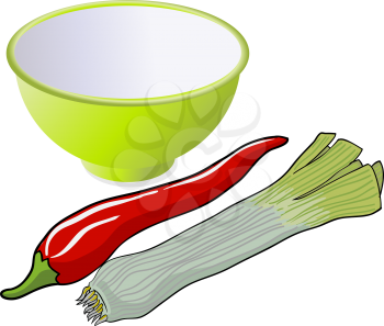 Royalty Free Clipart Image of a Leek and Red Pepper