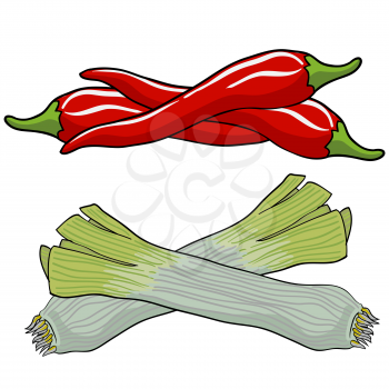 Royalty Free Clipart Image of Leeks and Peppers
