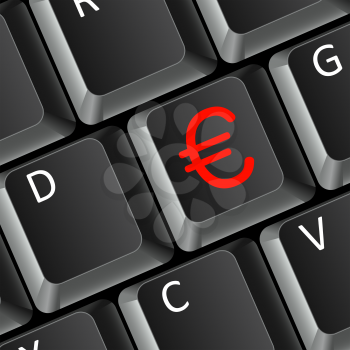 Royalty Free Clipart Image of a Euro Sign on a Keyboard