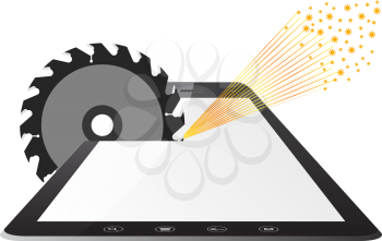 Royalty Free Clipart Image of a Saw Cutting a Tablet