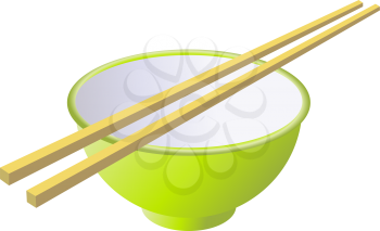 Royalty Free Clipart Image of a Bowl and Chopsticks