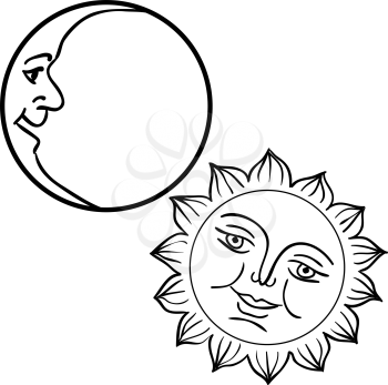 Royalty Free Clipart Image of the Sun and Moon