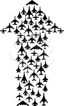 Royalty Free Clipart Image of an Arrow of Aircrafts