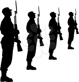 Royalty Free Clipart Image of Soldiers Holding Guns