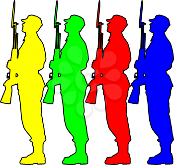 Royalty Free Clipart Image of Soldiers Holding Guns