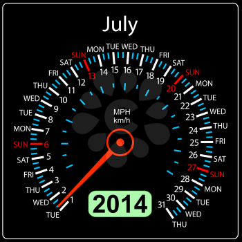 Royalty Free Clipart Image of a Speedometer July Calendar
