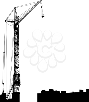 Royalty Free Clipart Image of a Crane Working on a Building