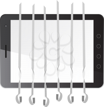 Royalty Free Clipart Image of Barbecue Skewers on a Tablet