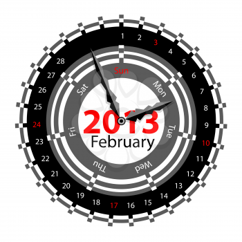 Royalty Free Clipart Image of a Clock February Calendar