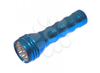Blue metal LED flashlight, isolated on  white background
