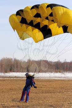 Parachutist Jumper in the helmet after the jump