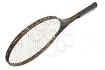 Tennis racket of brown color on a white background
