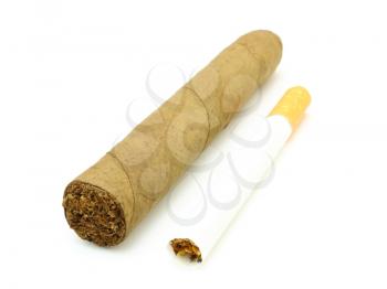 The new big Cuban cigar lies on a white background